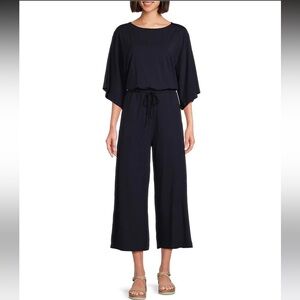 Westbound Crew Neck 3/4 Sleeve Tie Front Jumpsuit